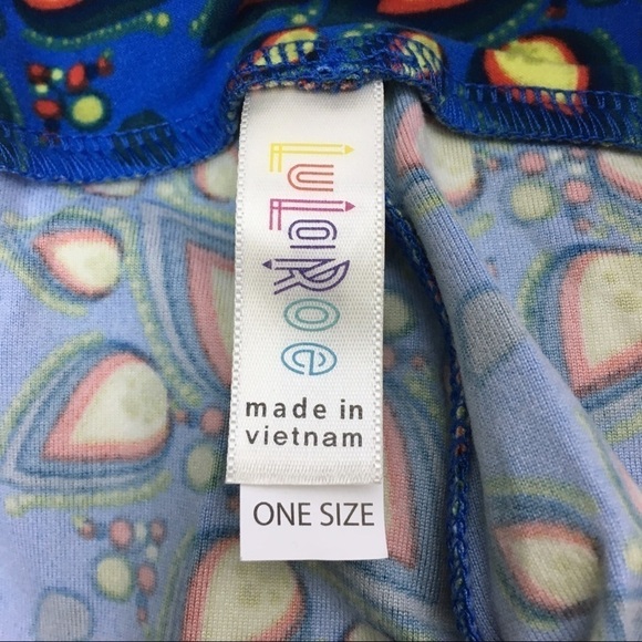 LULAROE Leggings OS One Size Aztec Southwestern Floral Flame Blue Yellow Black - Picture 6 of 9